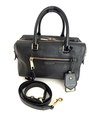 Marc Jacobs NY Bauletto Satchel Black Pebbled Leather Top Handles Shoulder Strap - Image 1 of 4