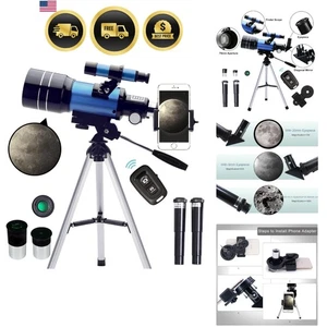 Telescope for Adults Kids 70mm Aperture 15X-150X Travel Refractor with Smartp... - Picture 1 of 8