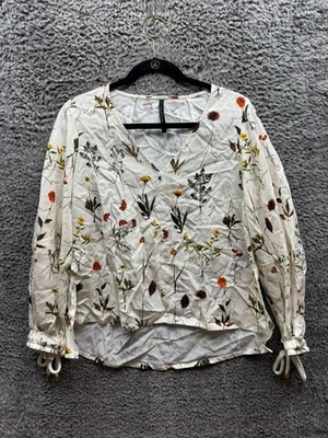 Mother Of Pearl Reese 花卉 V 领长袖衬衫白色女式 2-4 码美国 — 第 1/4 张图片