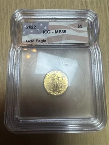 2022 $5 1/10ozt American Gold Eagle ICG MS69 - Picture 1 of 2