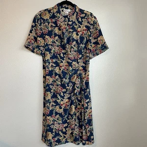 Vtg Adrianna Papell Silk Wrap Maxi Dress Sz 12 Blue Floral Fairy Grunge Academia - Picture 1 of 11