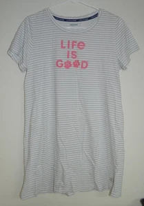 Life Is Good Nachthemd mit Pfotenabdrücken Damen groß grau gestreift - Bild 1 von 6