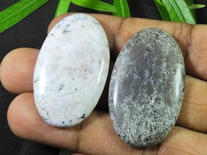40-42MM Natural Dendrite Agate Oval 2Pcs Cabochon Loose Gemstone 40-42Cts. j816 - Picture 1 of 9