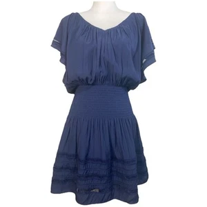 Ramy Brook Ryland Smocked Dress Size L Navy Blue Lace Trim Coquette Date Night - Bild 1 von 9