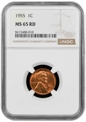 1955 Lincoln cent graded by NGC MS 65 RD - Image 1 of 2
