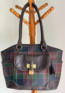 CHAPS PLAID FAUX LEATHER LARGE SATCHEL PURSE VERY GOOD PRE-OWNED CONDITION - Picture 1 of 12