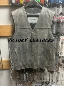 Men's Gray Leather Motorcycle Vest  Size 5xl 2611.GN