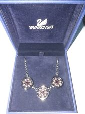Swarovski Silver Necklace 3 Circles with Pink Lilac Pearl Bronze Beads & Crystal