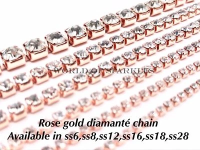 High Quality Diamante Rhinestone Crystal Glass Rose Gold Chain Lace for Sewing - image 1 of 4