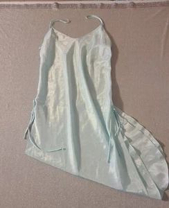Vintage Inner Most Satin transparentes Nachthemd Blumenmuster hellblau seitlich zum Binden Damen Gr. M - Bild 1 von 11