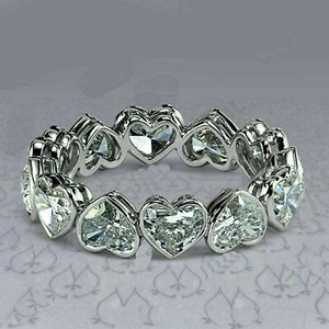 14K White Gold Plated 4 Ct Heart Cut Moissanite Bezel Set Romantic Wedding Band - Picture 1 of 5