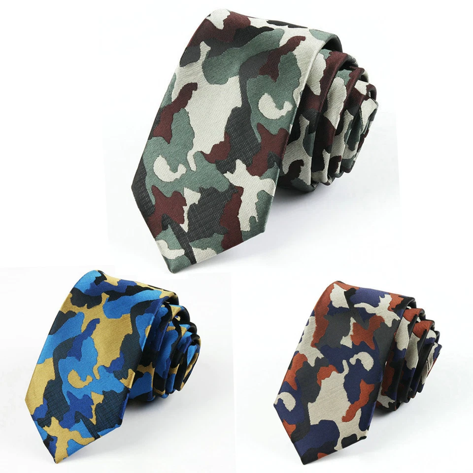 Men Fashion Skinny Camouflage Army Green Neckties Camo Military Polyester Ties  Foto 1 de 1