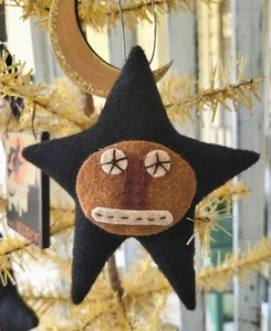 Primitive Pumpkin Star Ornament Handmade Halloween Fall Country Folk-art - Picture 1 of 5