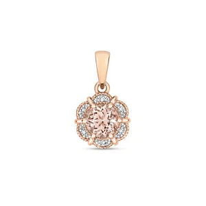 9ct Rose Morganit und Diamant Rund Blume Cluster Anhänger Echt Steine - Bild 1 von 3