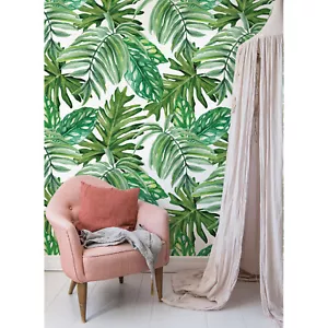 Jungle Leaves Watercolor Exotic Self Adhesive Wall Mural Home Decor Decal - Picture 1 of 9