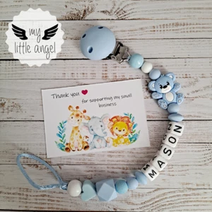 Personalised Silicone Dummy Clip Cute Teddy Bear Girl/Boy Pink/Blue Pacifier MAM - Picture 1 of 5