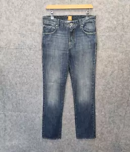 Hugo Boss Jeans Mens W30 L31 Orange 63 Blue Denim Slim Straight Zip Fly - Picture 1 of 12