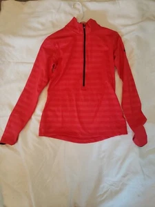 Nike Pro Dri Fit Half-Zip Running Pullover Shirt Thumb Hole Red Stripe Womens M - Picture 1 of 2