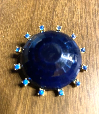 Vintage Large Glass & Rhinestone Blue Coat Button 1  5/8" - Image 1 of 4