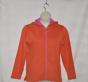 Quacker Factory Sparkle & Shine Hooded Zip Front Sweatshirt Size S Orange - Picture 1 of 2