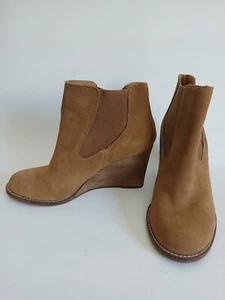 Women's Lucky Brand Tan Leather 3" Wedge Ankle Boot Sz7.5M - Picture 1 of 16