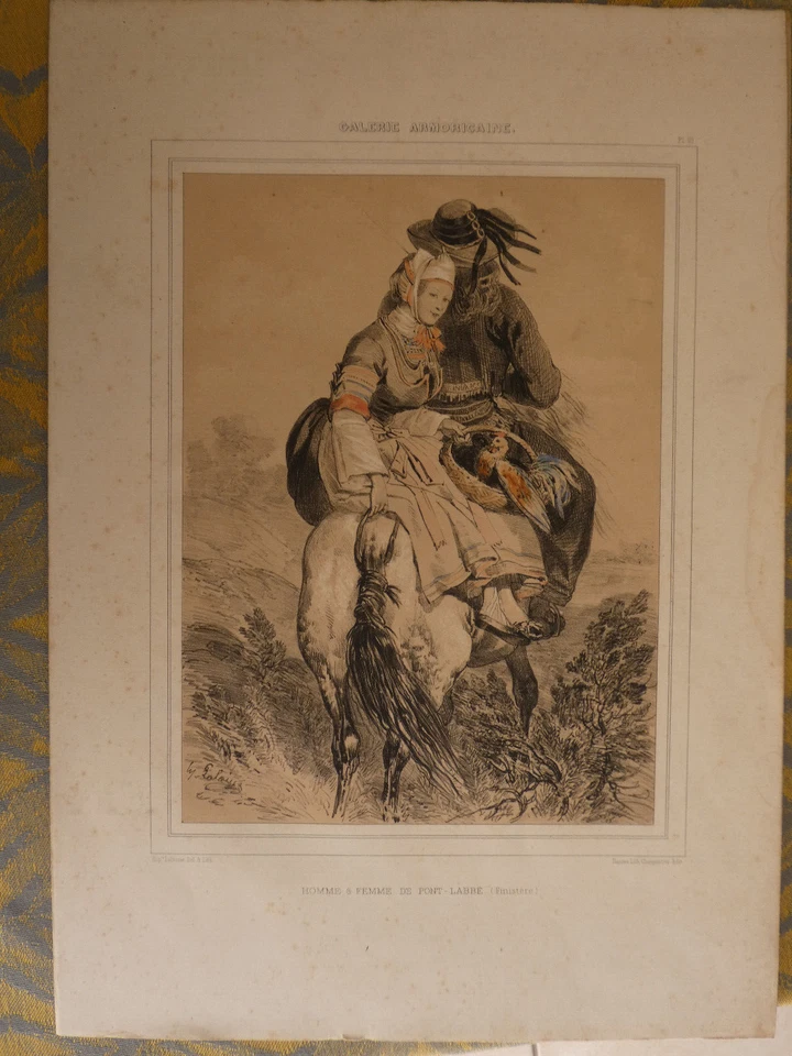 1 grande gravure  XIXème galerie armoricaine homme et femme pont labbé - Photo 1/1