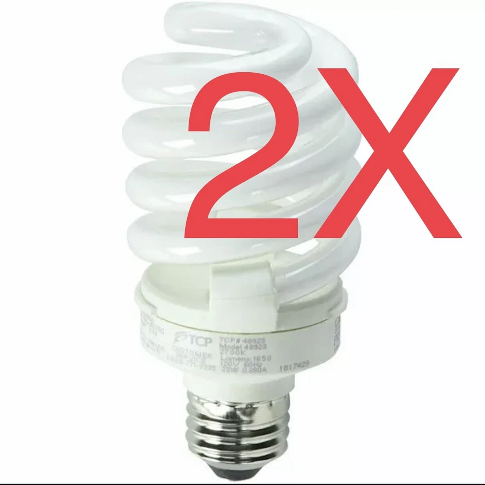 (2) TCP 48923, 23 watt - 120 volt - T3 - (E26) Base - 2,700K - Soft Light Bulbs! - Image 1 of 1