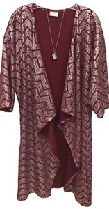 Nuevo con etiquetas Kimono Shirley Largo Colección Elegante Granate y Plata Mediano Lularoe - Imagen 1 de 8