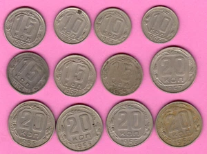 RUSSIA RUSSLAND 10. 15 AND 20 Kopeks LOT OF 12 COINS 1954-57s. 3316 - Picture 1 of 2