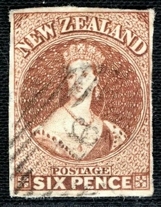NEW ZEALAND QV Chalon SG.15 6d Chestnut (1857-63) Used Cat £600- RBLUE1 - Picture 1 of 6