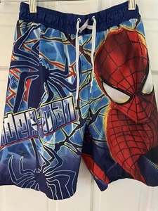Boys Swim Trunks Sz L (12-14) Spiderman Shorts Beach Clothes Blue/Red - Picture 1 of 3