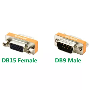 DB9 9 Pin Male to DB15 HD15 15Pin Female Molded VGA Video Adapter Gender Changer - Picture 1 of 7