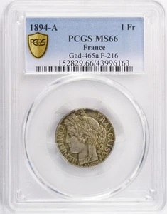 1894-A 🌟TOP POP🌟France 1 Franc PCGS MS66 Gad-465a - Picture 1 of 2