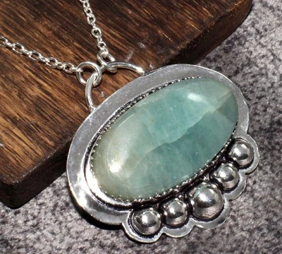 Precioso collar de aguamarina enchapado en plata 925 hecho a mano tamaño 21" GW Foto 1 de 3