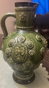 Marzi & Remy German Pitcher Stein Crown Rare Green Flower Embossed Beer Vtg EUC - Picture 1 of 8