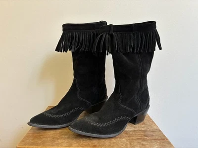 黑色绒面革流苏牛仔靴 Durango 状况完好 5 码  — 第 1/2 张图片