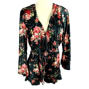 Be Bop Juniors' Velvet Floral Print Romper Olive Red Size XL Holiday Party Long - Picture 1 of 3