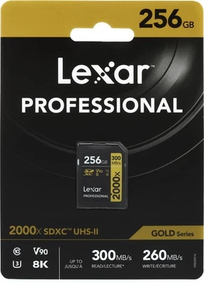 Lexar Professional 2000x SDHC/SDXC UHS-II Card Gold Series - 256GB, UHS-II, U3, - Image 1 of 3