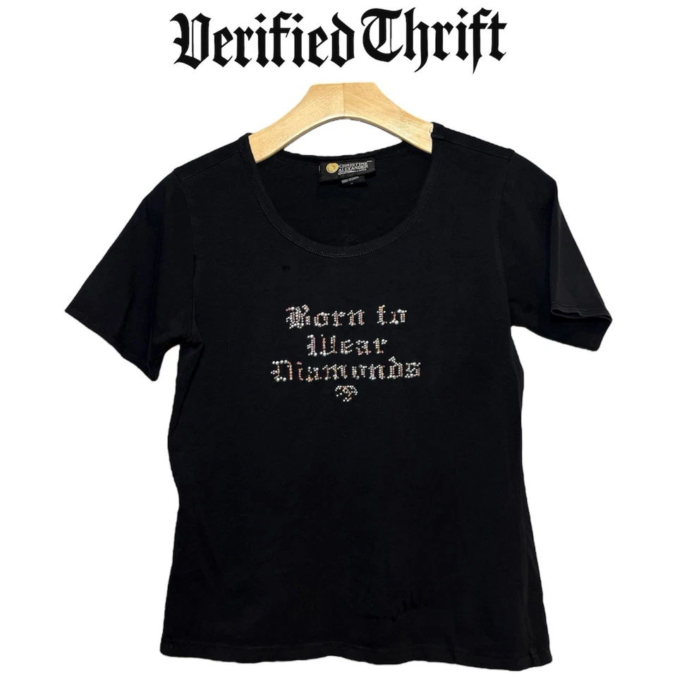 Camiseta Y2K 2000s estrás mujer pequeña “Born To Wear Diamonds” estilo Ed Hardy Foto 1 de 4