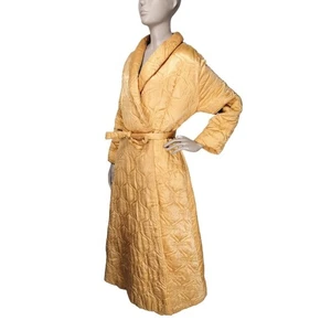 Vintage 1940s Gold Quilted Satin Belted Women's Dressing House Robe - Picture 1 of 12