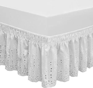 Wrap Around Elastic Eyelet Bed Skirts 14 Queen/King-14 1/2 Inch Drop, White - Picture 1 of 6