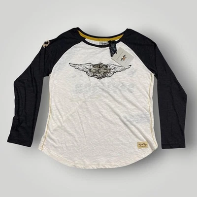 Camisa Harley-Davidson para mujer mediana negra manga larga gráfico raglán 99126-15VW Foto 1 de 4