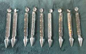 9 RIESIGE 9,5" ART DECO FRANZÖSISCHER SCHLIFF SPEER KRISTALL PRISMEN KRONLEUCHTER KAMIN GLANZ - Bild 1 von 3