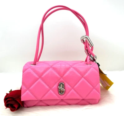 AUTÉNTICO NUEVO CON ETIQUETAS Marc Jacobs The Acolchado Mini Doble Correa de Cuero Bolso de Hombro-Arco Rosa Foto 1 de 4