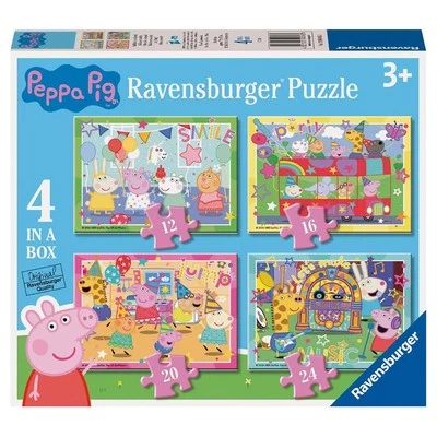 Ravensburger Peppa Pig 4 in a Box 12 16 20 24 pieces Jigsaw Puzzles Let's Party! - Image 1 of 4