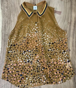 ✅ Blusa sin mangas con botones CAbi Cheers para mujer L #3436 azul dorado transparente - Imagen 1 de 4