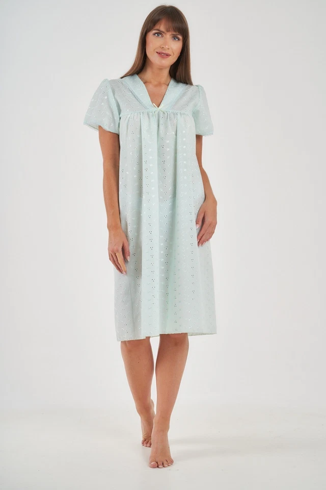 Ladies Nightie Embroidered Floral Top Nighty Shirt Lace Neck Dress Nightwear - Image 1 of 1