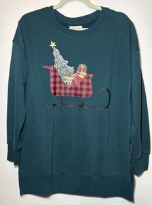 Teddi Rose Damen Holiday Crewneck Pullover Sweater, grün, Größe Medium neu mit Etikett - Bild 1 von 6