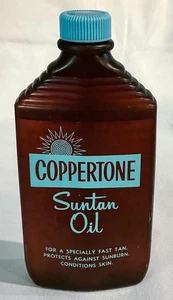 Vtg 1960’s COPPERTONE SUNTAN Oil Lotion 8 Oz PLOUGH Inc Paleface Blue Brown RARE - Picture 1 of 8