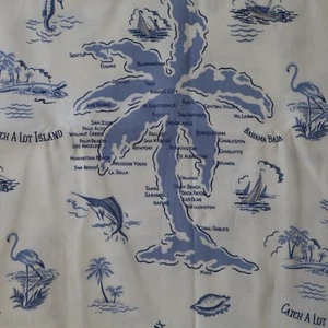 Vintage Tommy Bahama Fabric Nautical Tropical Island Blue on White 2.7 yds - Picture 1 of 10